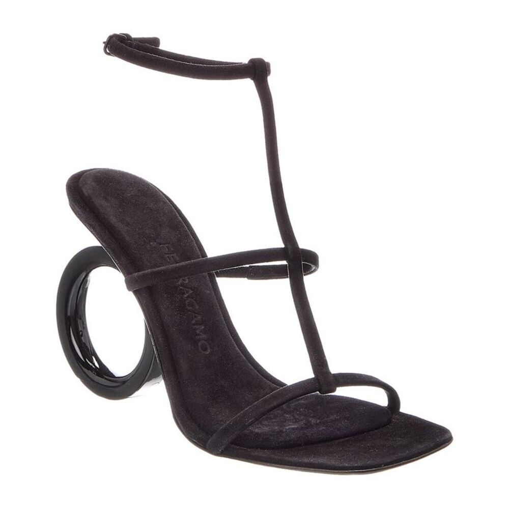 Ferragamo Elina X5 Suede Sandal, Black